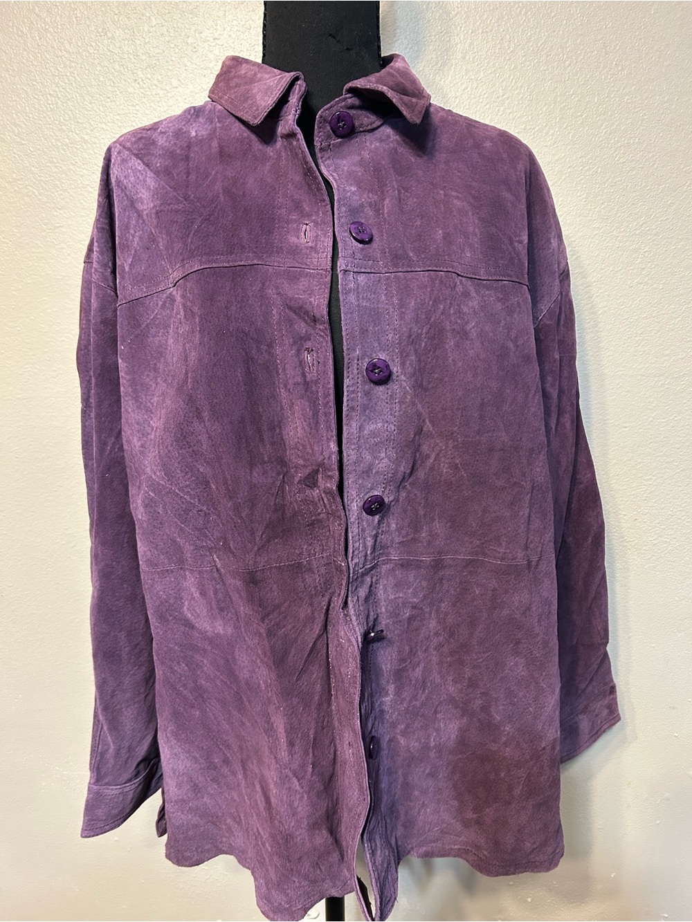 Vintage Savannah Purple Suede Leather Shirt Jacket Women XL Oversize Y2K Shacket